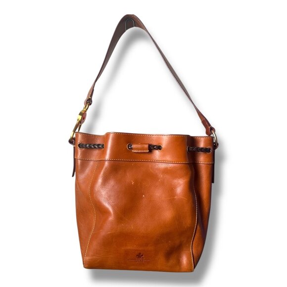 Dooney & Bourke Florentine Hattie Drawstring Italian Leather Boho Bag in Natural - Picture 5 of 14